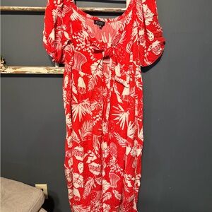 Eloquii Red and White Tropical Maxi Dress